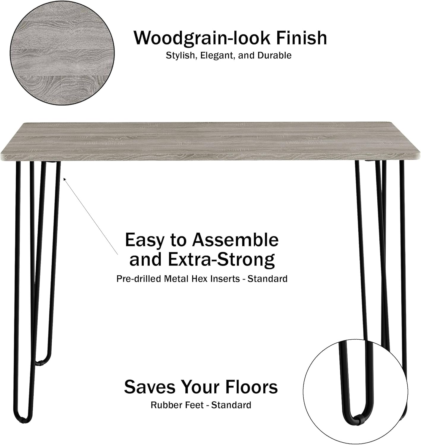Desk with Hairpin Legs - Modern Industrial Style Home Decor - Woodgrain-Look and Steel Accent Home Office Furniture by Lavish Home (Gray)