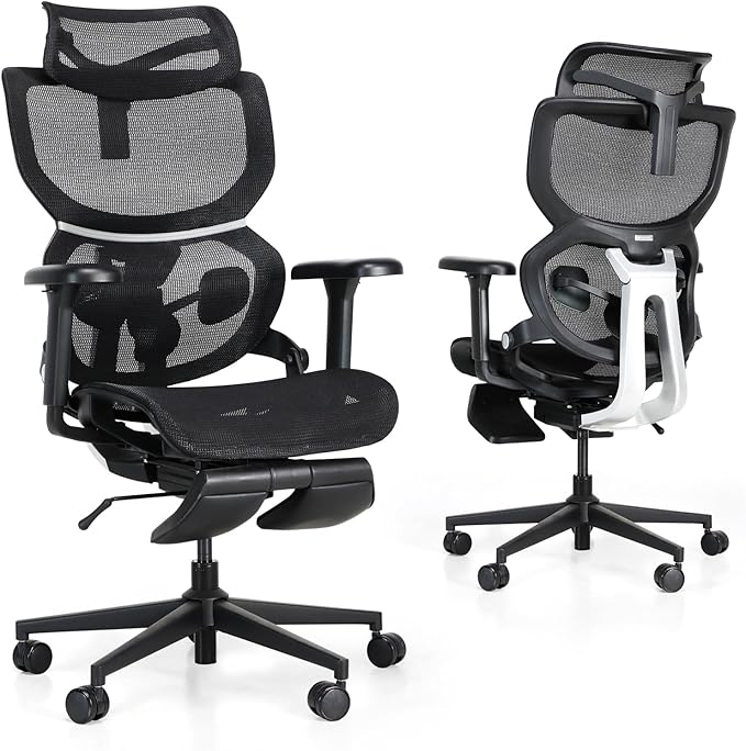 Ergonomic Mesh Office Chair with Footrest, Home Office Executive Chair with Lumbar Support, Ergonomic Computer Gaming Chair with Tilt Lock,Backrest, Home Desk Chair with High Back(Black)