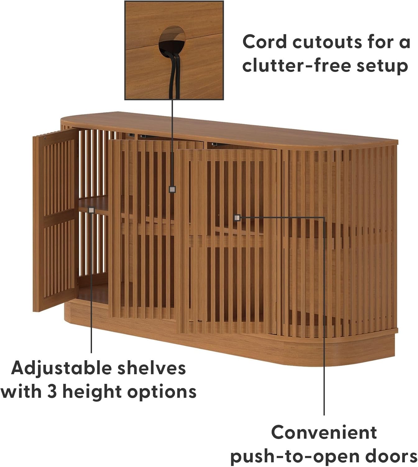 Plank+Beam Contour Wood TV Stand, Three Door Solid Wood Entertainment Console with Storage, 59" L x 16" W x 30" H, Pecan
