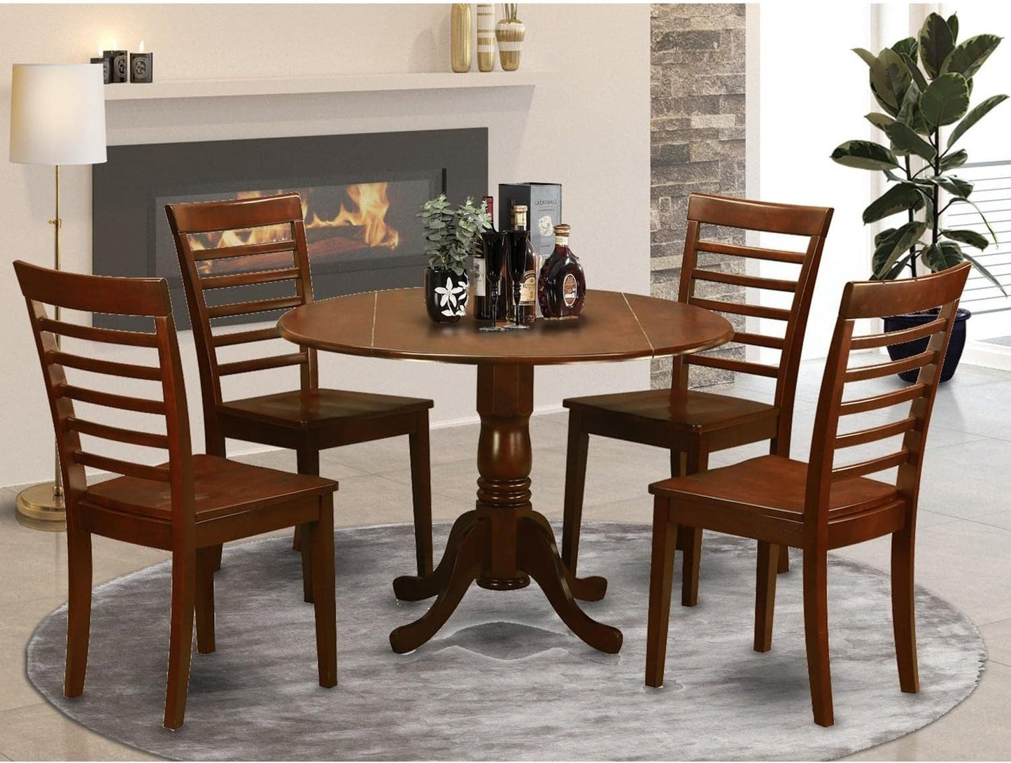 East West Furniture DLML5-MAH-W 5 Piece Modern Dining Table Set Includes a Round Wooden Table with Dropleaf and 4 Kitchen Dining Chairs, 42x42 Inch, Mahogany