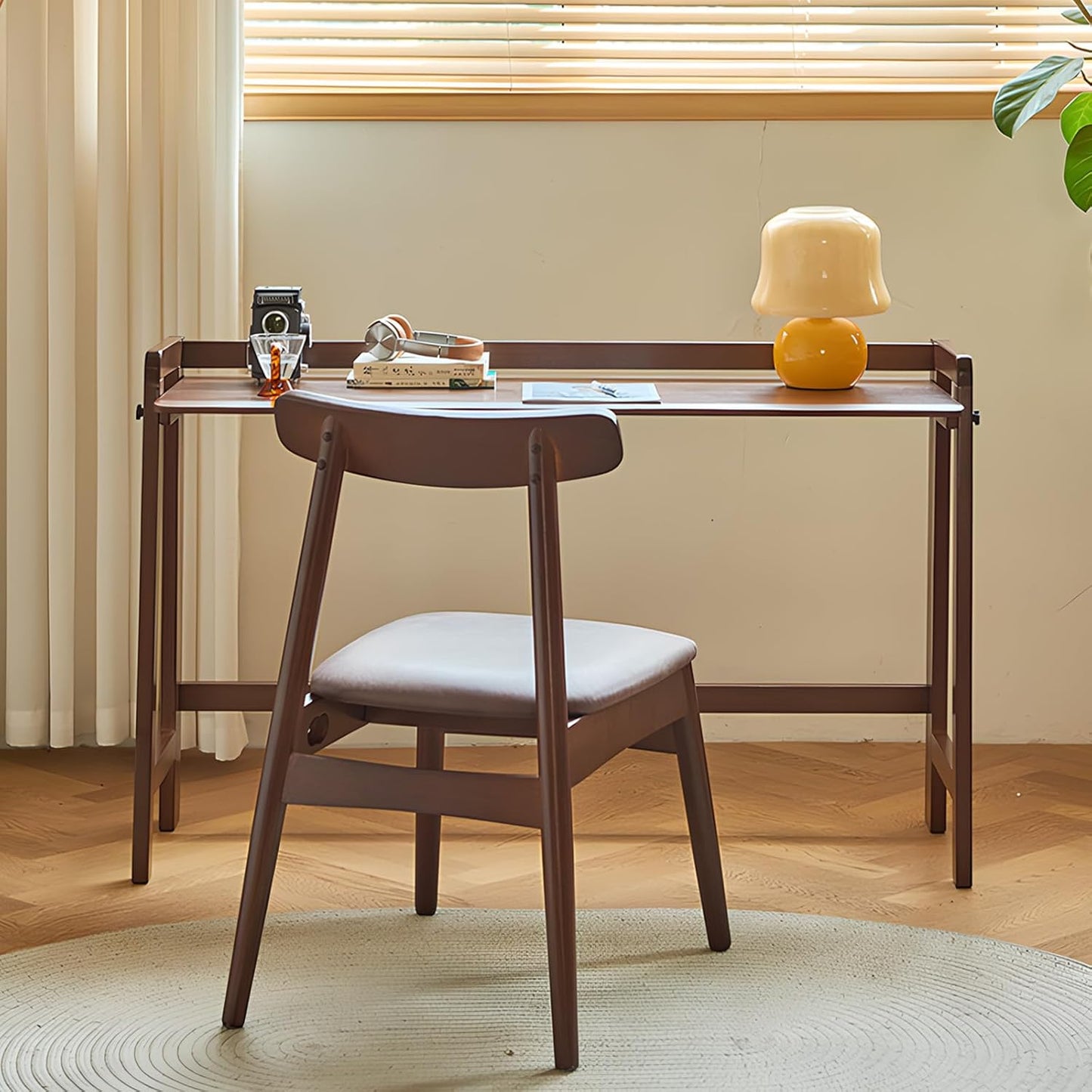 Computer Desk, Foldable Desk, Home Office Desks, Solid Wood Writing Desk, Mid Century Modern Desks, Oak Study Table, Folding Desks for Small Spaces, 39.4 W x 27.6 H x 13.6 D Inches, Walnut
