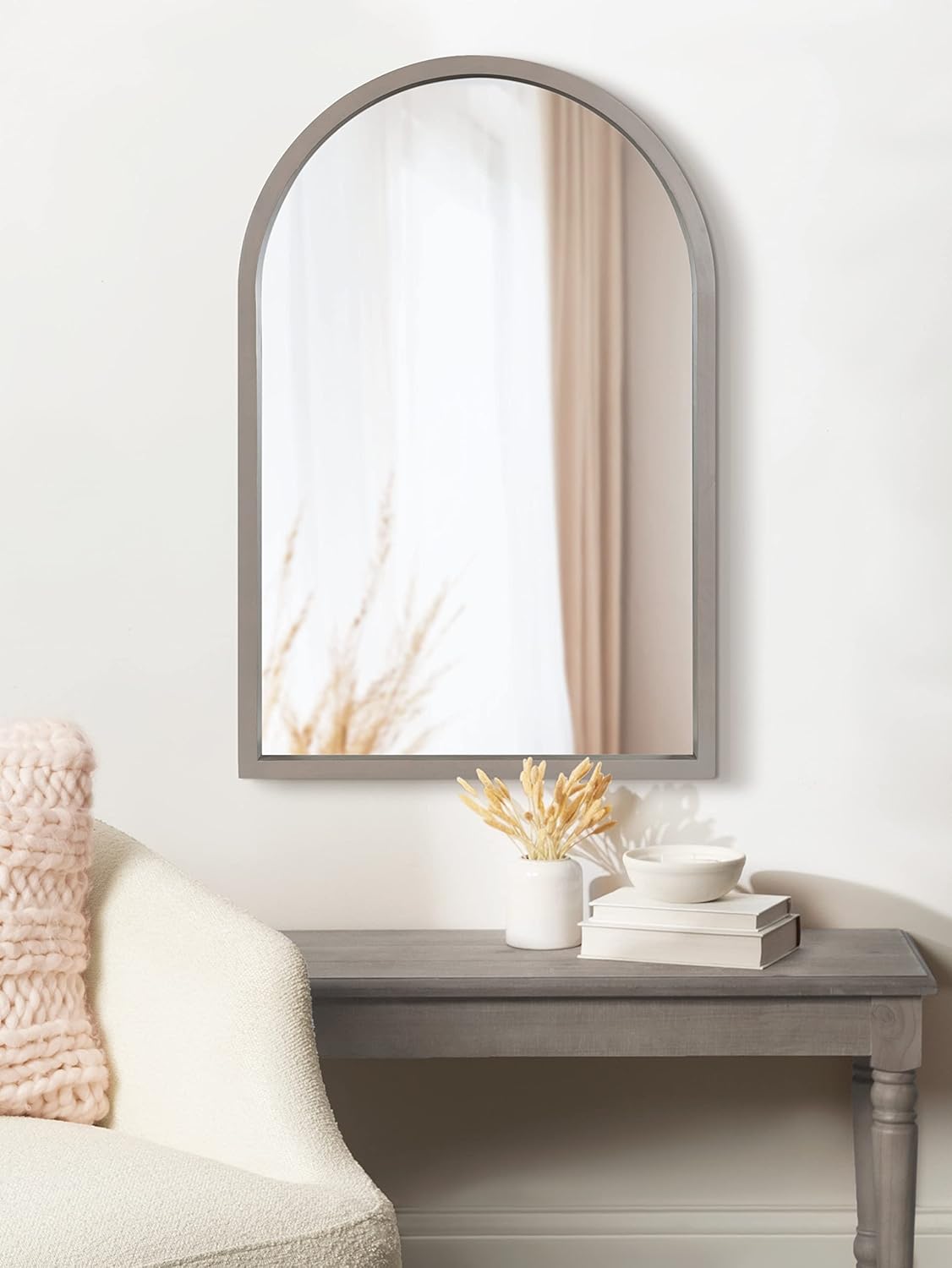 Kate and Laurel Hutton Farmhouse Wood Arched Mirror; 20 x 30; Gray; Decorative Modern Large Arch Mirror with Deep Profile and Graywash Finish for Wall