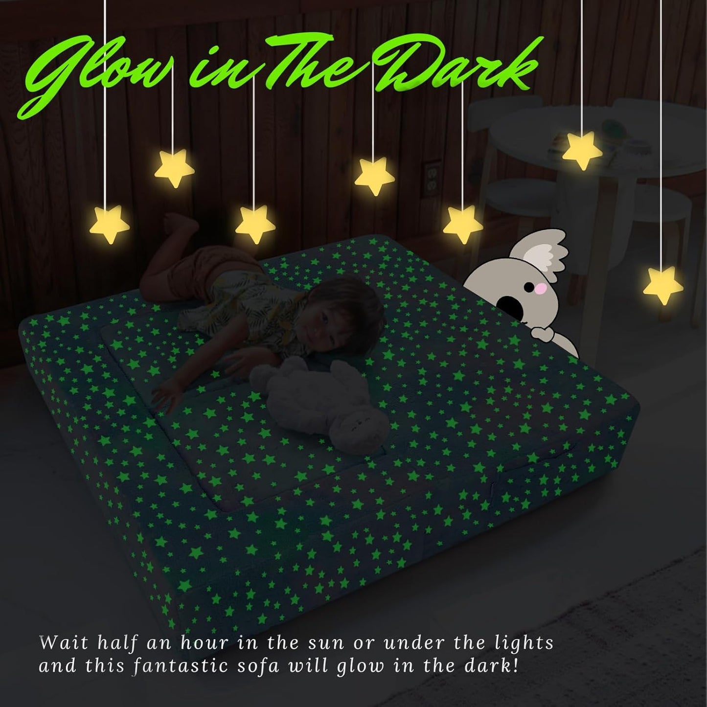 MeMoreCool Kids Play Couch for Playroom, Toddler Glow in Dark Sofa, Modular Bedroom Furniture