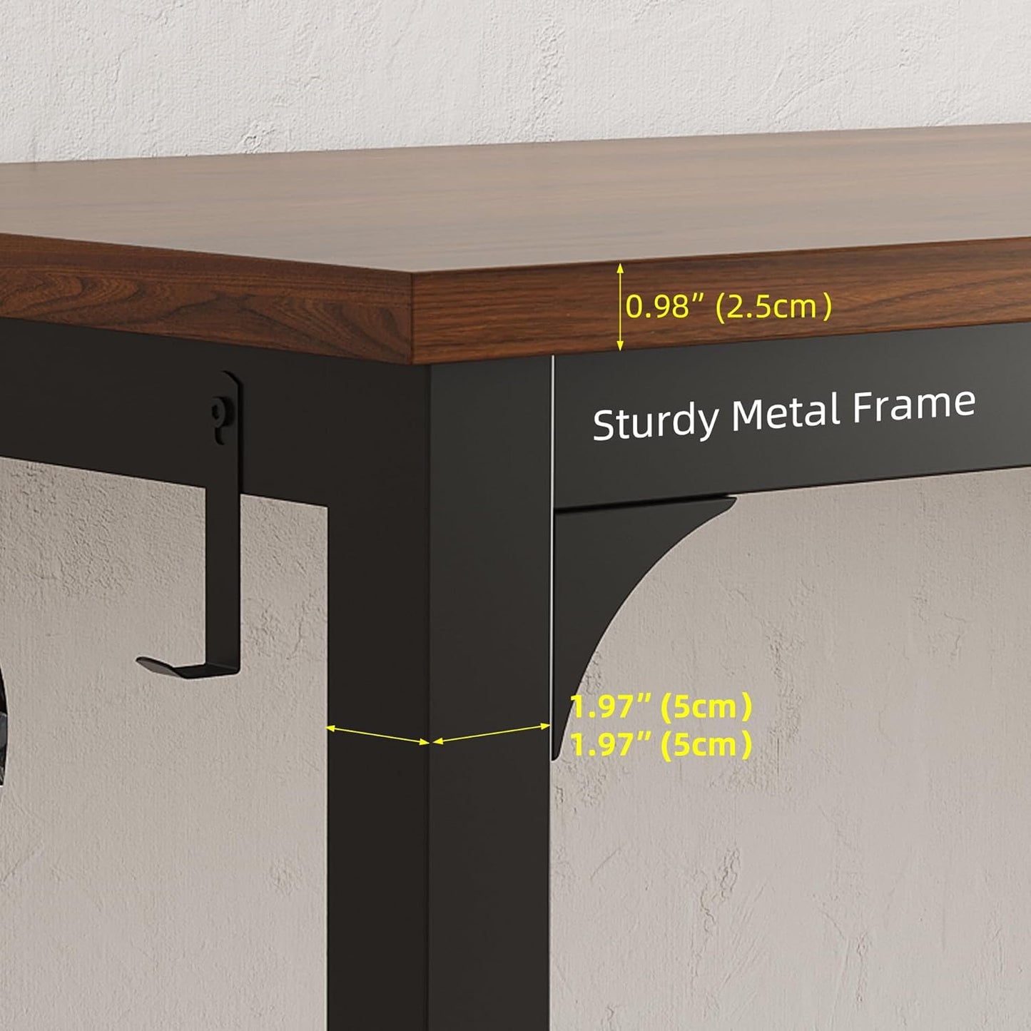 Large Computer Desk - 63 Inch Home Office Desks Study Student Writing Table Gaming Desk Wood Modern Simple Table with Storage Bag & Headphone Hooks, Brown