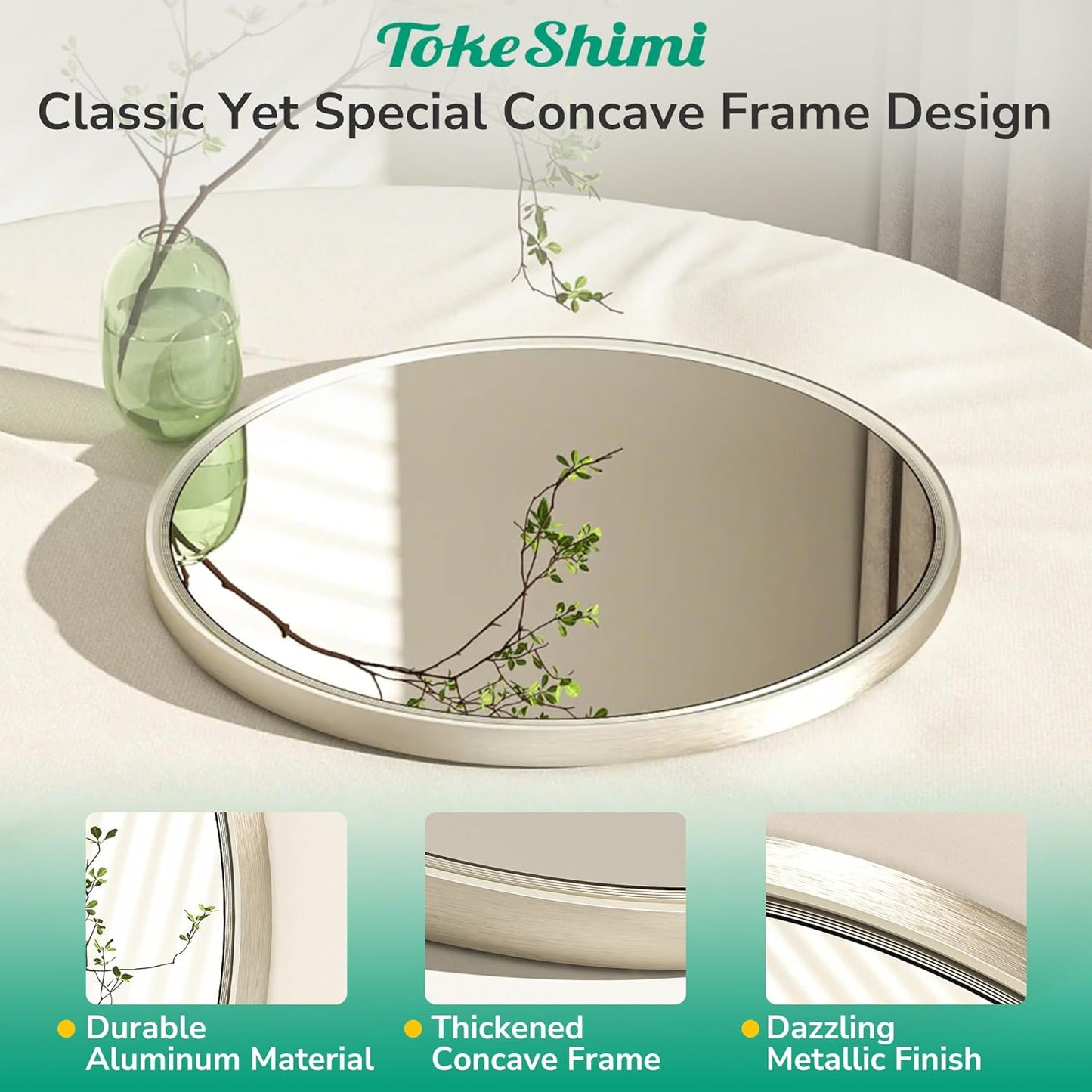 TokeShimi 30 Inch Brushed Nickel Mirror Round Tempered, Shatterproof Bathroom Vanity Mirror Circle, Metal Farmhouse Wall Mounted Mirror for Vanity, Entryway, Bedroom, Restroom, Living Room