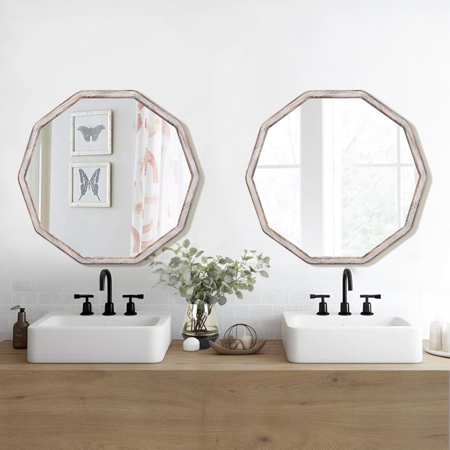ULIKE White Wood Mirror for Wall, 30 Inch Rustic Farmhouse Mirror with Wood Frame, Decorative Wall Mounted Vanity Mirrors for Bathroom Bedroom Living Room Entryway