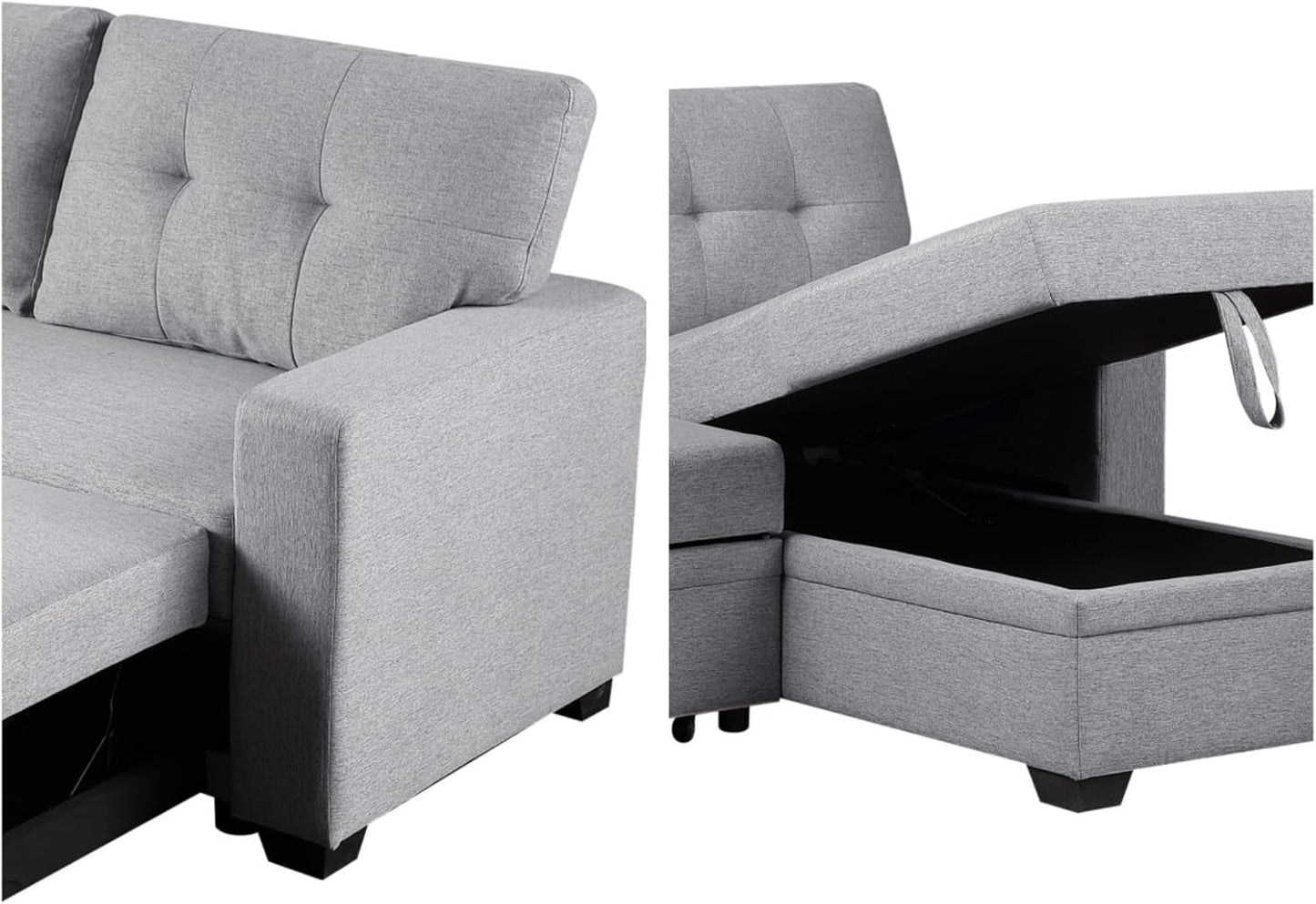 L-Shape Sofa Bed, 82" Sectional Couch with Storage Chaise, Pull Out Sleeper Sofa with Removable Back Cushions, Convertible Corner Couch for Living Room Apartment, Gray