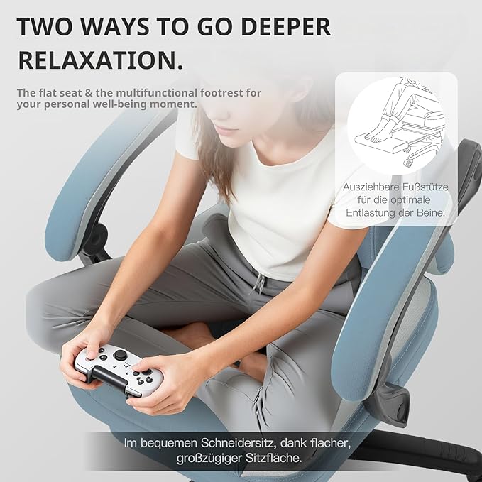 Dowinx Gaming Chair Breathable Fabric Game Chair with Gel Pad and Storage Bag, Comfortable Gamer Chair with Pocket Spring Cushion,Ergonomic Computer Chair with Footrest,Blue