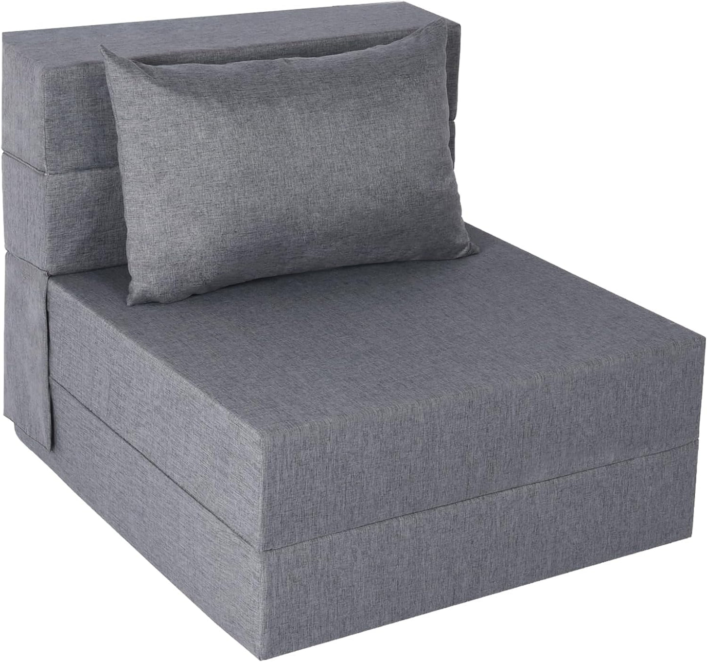 Folding Sofa Bed, Convertible Futon Sofa Bed with Pillow, Foldable Sleeper Chair with Washable Cover, Fold Out Couch for Guest Room, Living Room, Dorm, Single Size, Light Grey