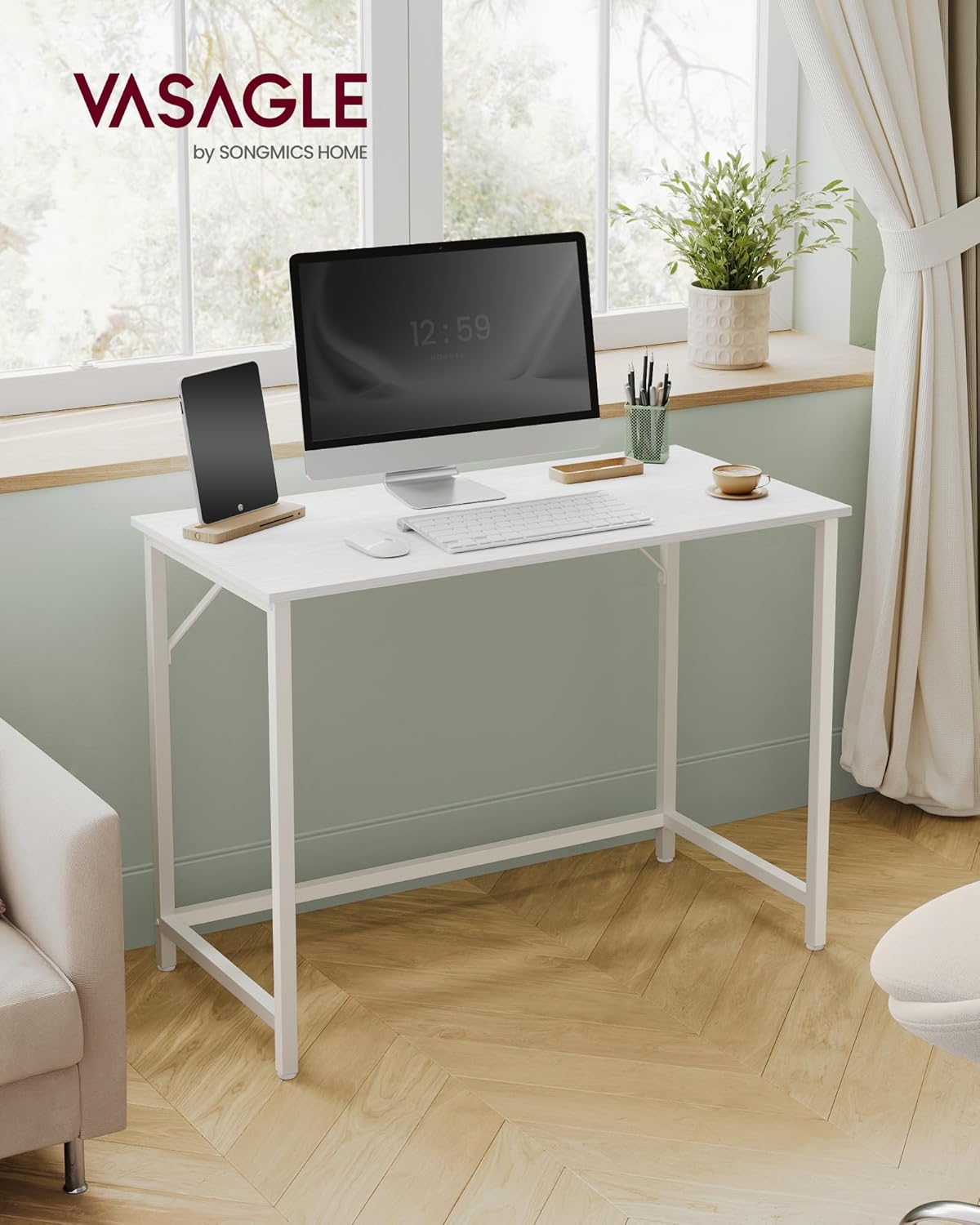 VASAGLE Computer Desk, Office Work Desk, 19.7 x 39.4 x 29.9 Inches, for Study, Bedroom, Home Office, Living Room, Maple White and Cloud White ULWD041W44