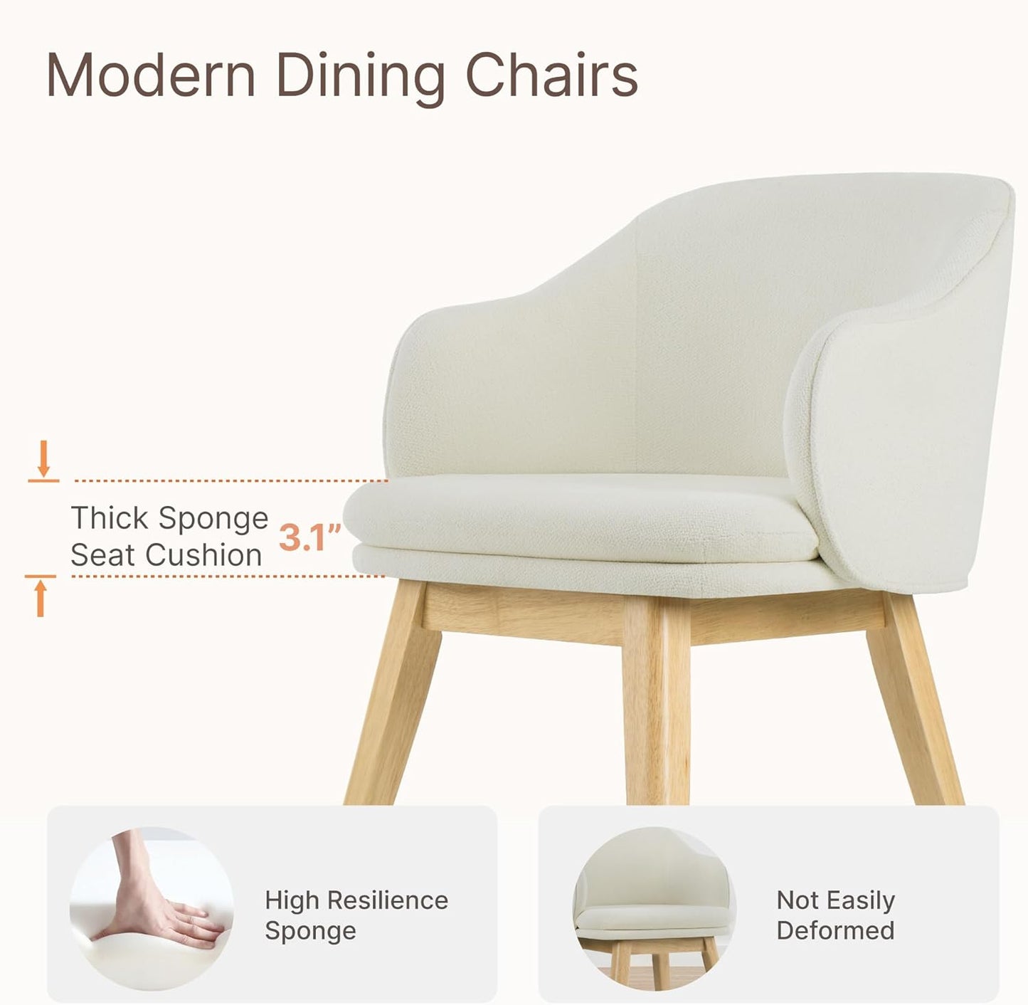 Wooden Dining Chairs Set of 4, Fabric Upholstered Modern Dining Room Chairs with Barrel Backrest & Double-Layer Thick Cushion for Living Room, Restaurant, Kitchen and Café, Beige, 2 Boxs