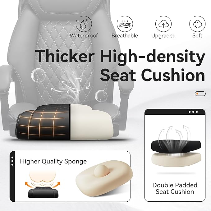 Office Chair, Executive Leather Chair Adjustable High Back, Ergonomic Computer Desk Chair Lumbar Support, Big and Tall Office Chair with Footrest, Comfy Reclining Chair for Home Office