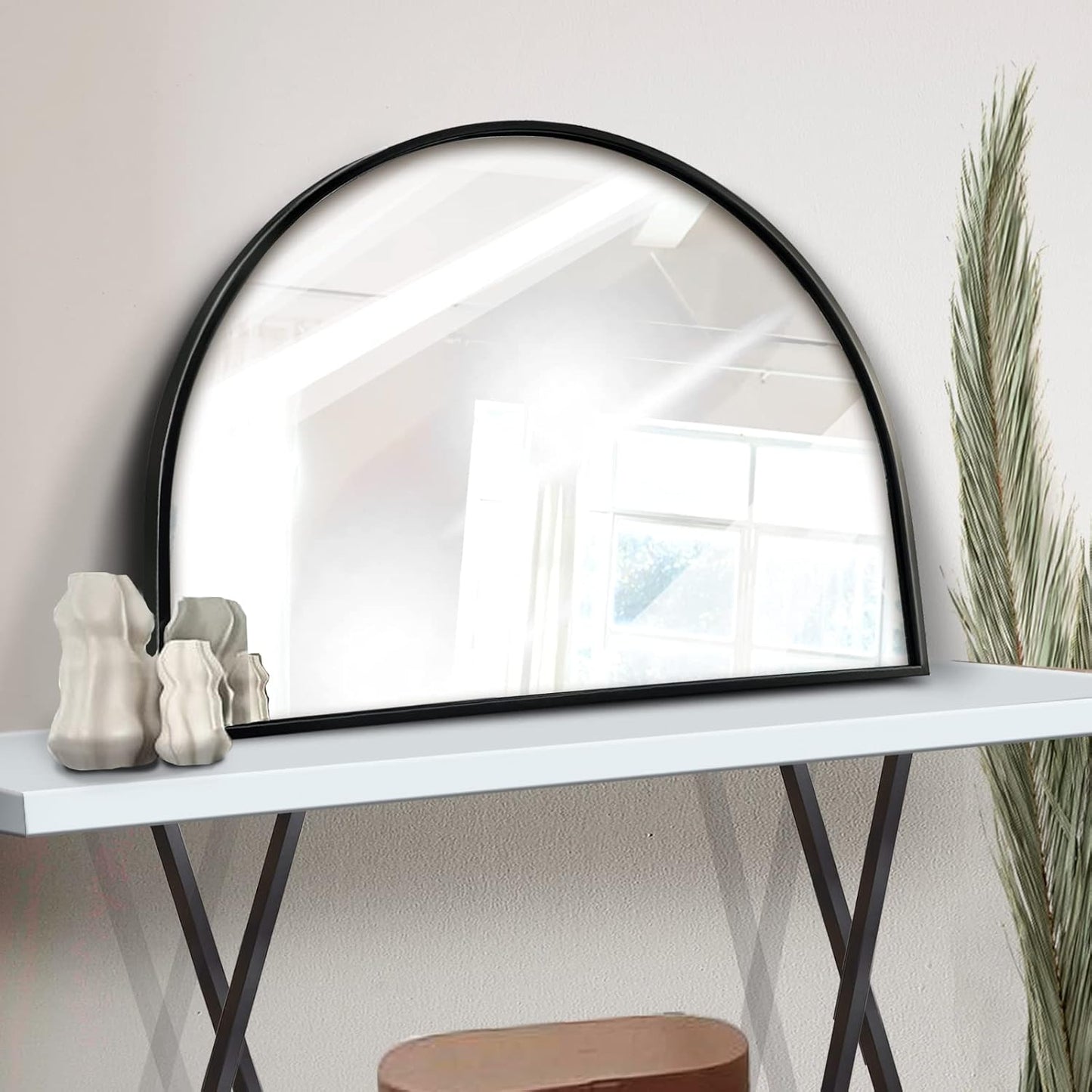 WAMIRRO Minimalist Black Arched Mirror,Window Pane Farmhouse Wall Mirrors Decor for Wall Mounted,28"X20"