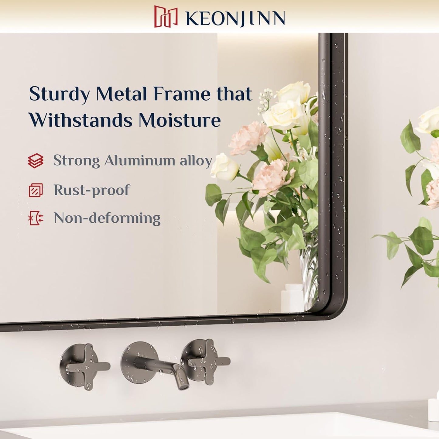 Keonjinn Black Bathroom Mirror for Over Sink, 60” x 28” Large Rounded Rectangle Bathroom Vanity Mirror, Matte Black Modern Decorative Framed Mirror, Anti-Rust, HD Tempered Glass(Horizontal/Vertical)
