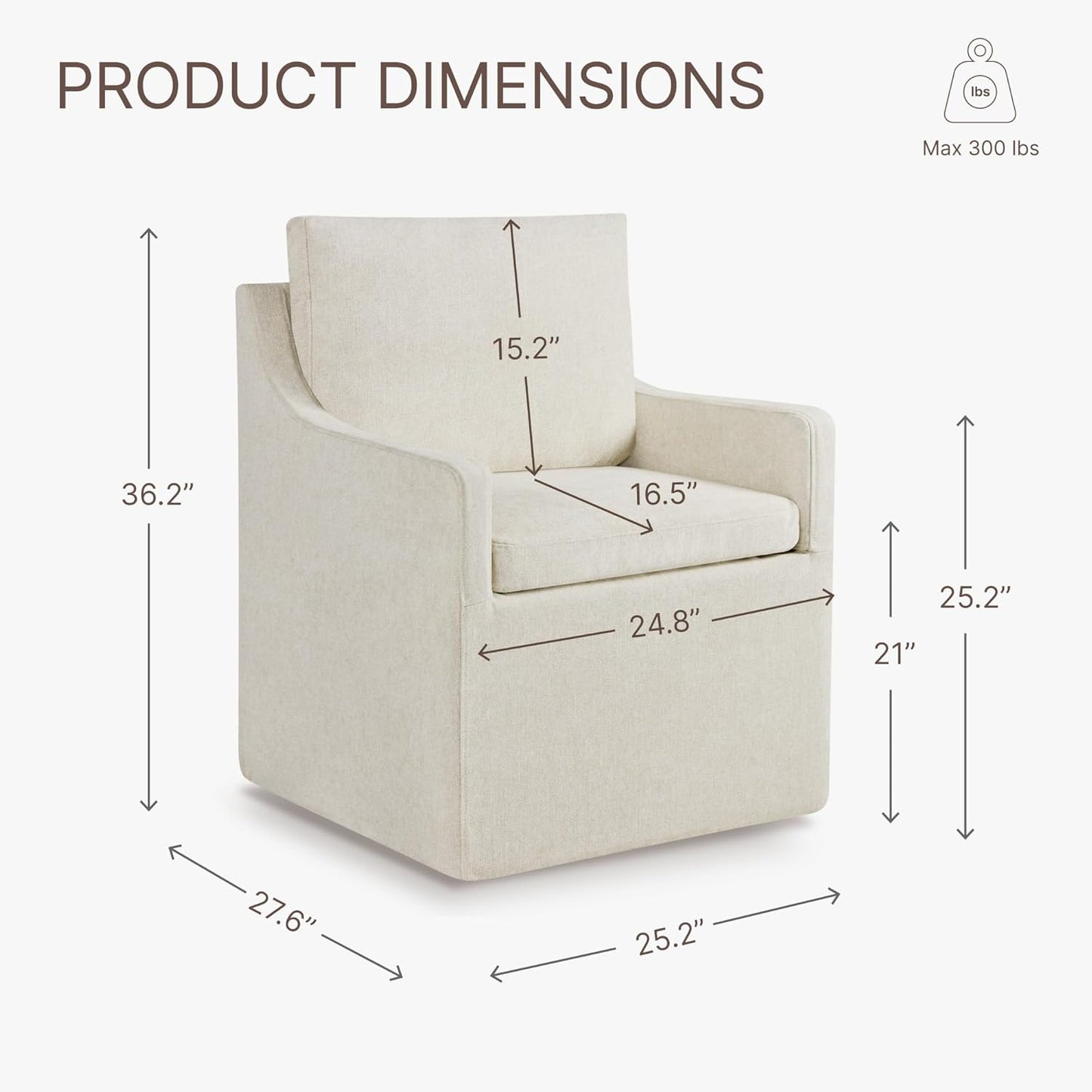 Upholstered Dining Chairs with Casters Washable Cover Side Deskchair with Rollers for Diningroom, Living Room, Cream Beige, 4 Box