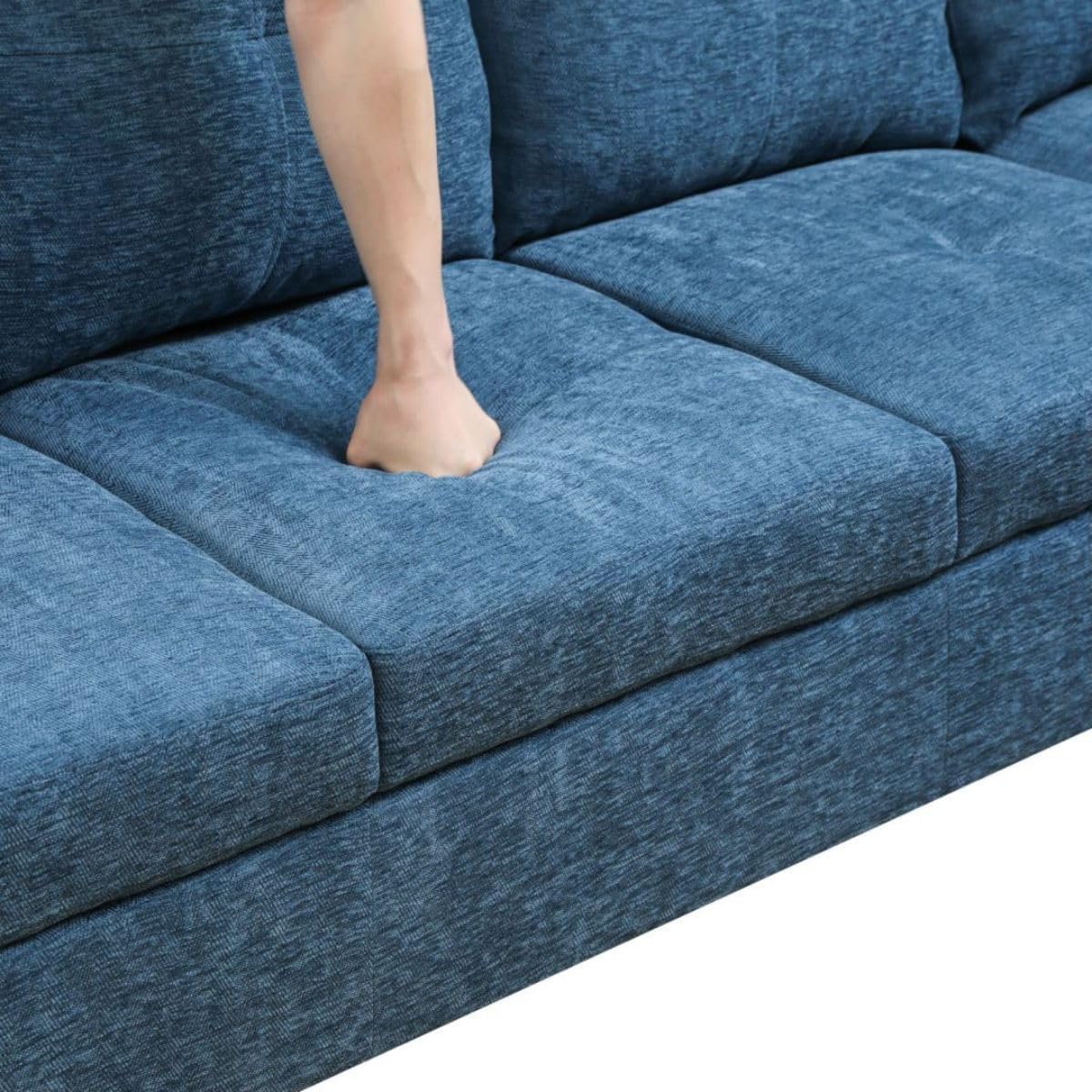 Blue L-Shaped 3-Piece Flannel Sofa with Storage Ottoman Set, Sectional Couch Sofa Set for Living Room, Office, Small Space