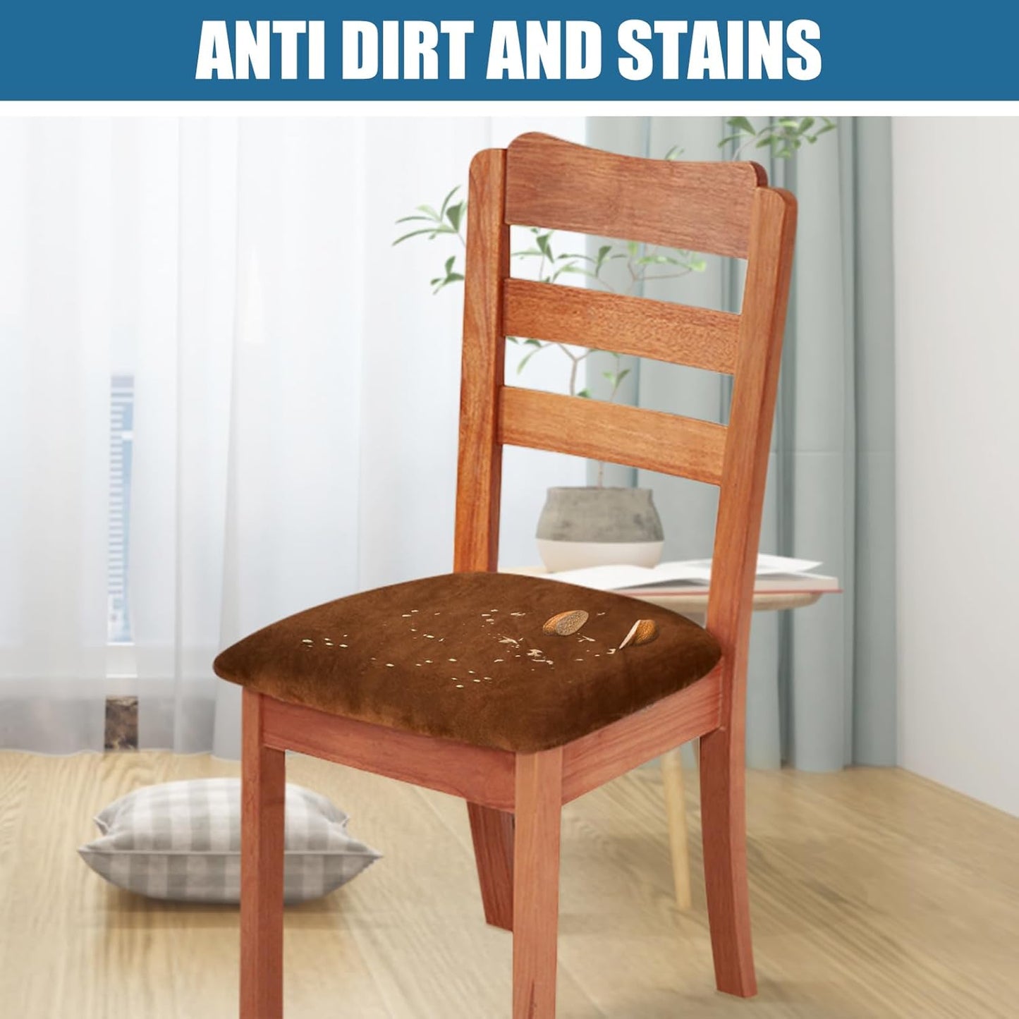 Smiry Velvet Seat Covers for Dining Room Chair Set of 6, Stretch Fit Removable Washable Chair Seat Cushion Protector Slipcovers with Ties, Camel