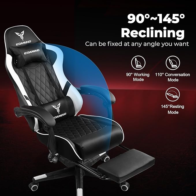EXRACING Gaming Chair with 3D Adjustable Armrests, Cow Print Design, Ergonomic Office Chair with High Back, Computer Chair with Footrest,Comfy Diamond Stitching Sest, Game Chair for Adults
