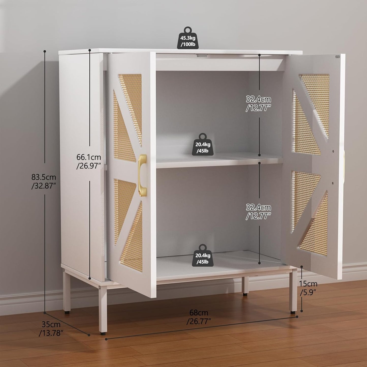 Buffet Cabinet with Storage Sideboard Accent Modern Credenza with Doors & Shelves 32.9" Tall Media Console Mid Century Coffee Bar Table for Living Room Kitchen Dining Room Hallway，White