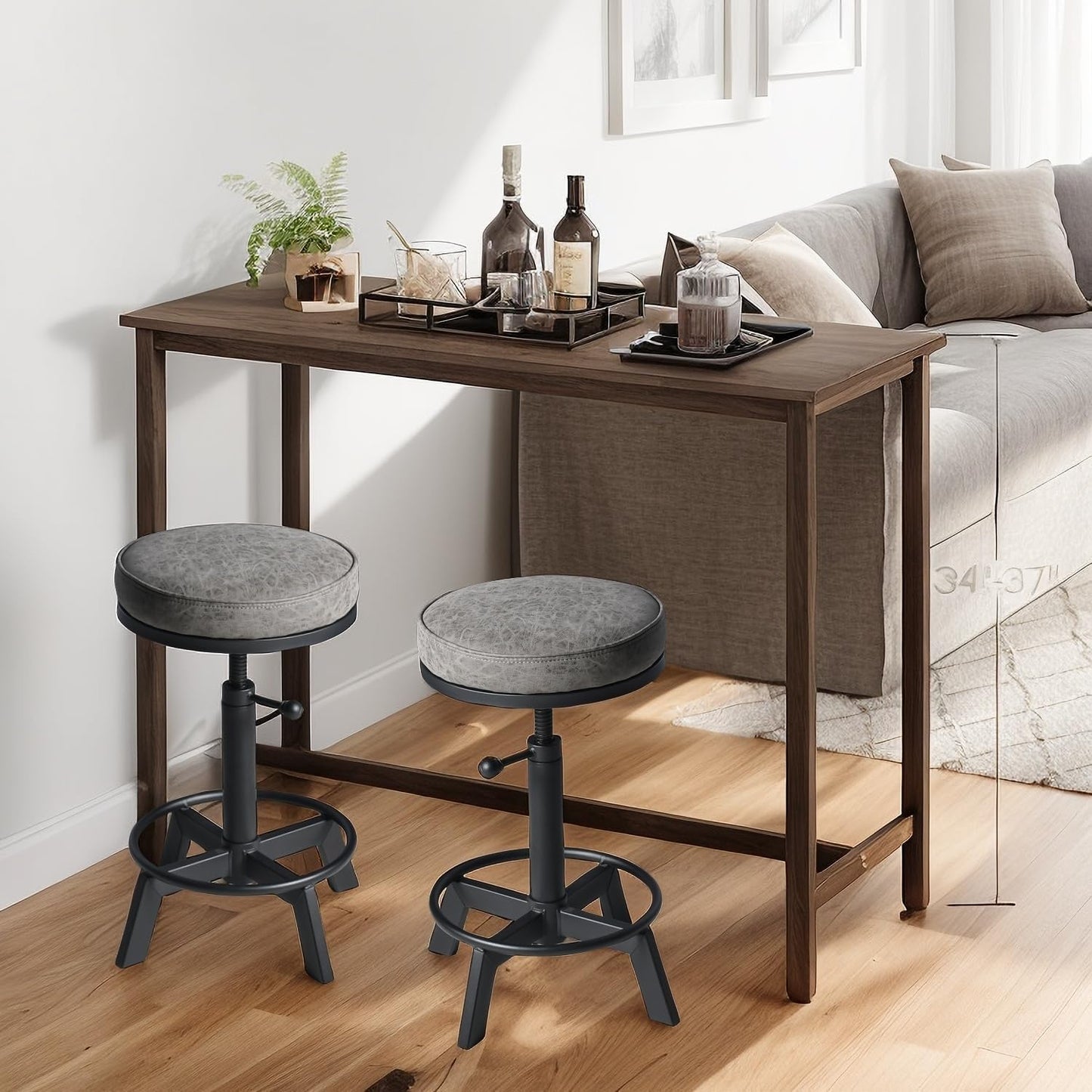 Vintage Bar Stools | Kitchen Island Counter Stool | Swivel Pu Seat | Extra Sitting | Standard Counter Height Adjustable 17-24inch (Set of 2)
