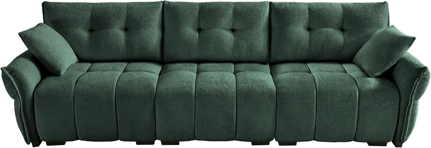Modern Chenille Fabric 3-Seat Sofa w/ 2 Pillows, Premium Upholstery Living Room Couch with Tufted Backrest & Comfortable Armrests and High-Resilience Memory Foam Cushions,Green