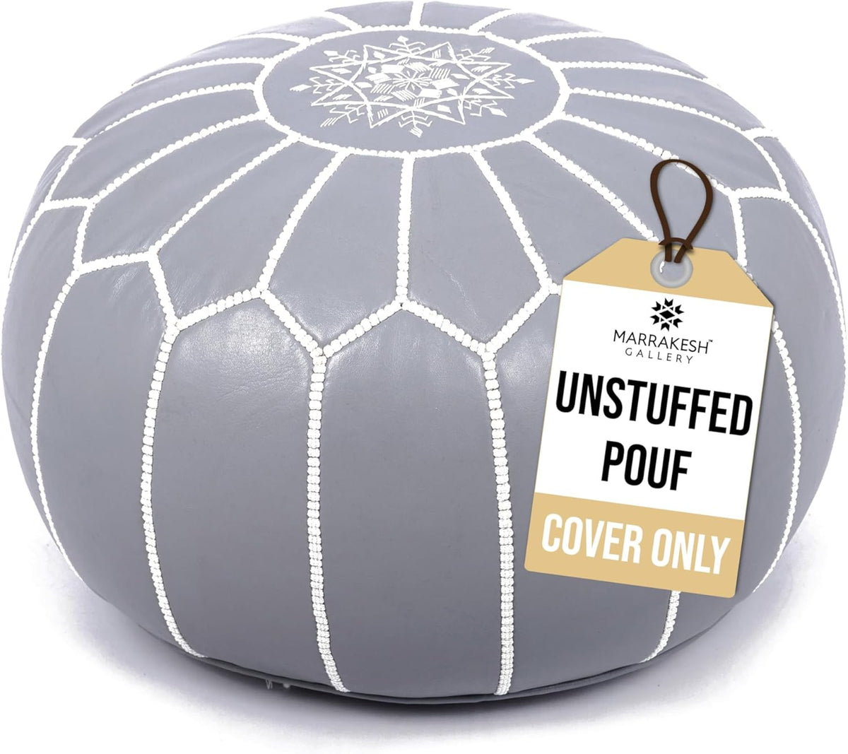 Marrakesh Gallery Genuine Leather Round Pouf Unstuffed - Moroccan Ottoman Footstool, Footrest Cover - Boho Decor - Bohemian Living Room, Bedroom, Kids Room, Gift & Wedding