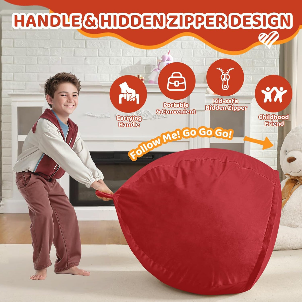 2FT Bean Bag Chair, Comfy Bean Bag Chairs with Memory Foam Filled, Fluffy Beanbag Sofa with Dutch Velvet Cover, Teardrop BeanBag Chairs for Living Room, Playroom - Red