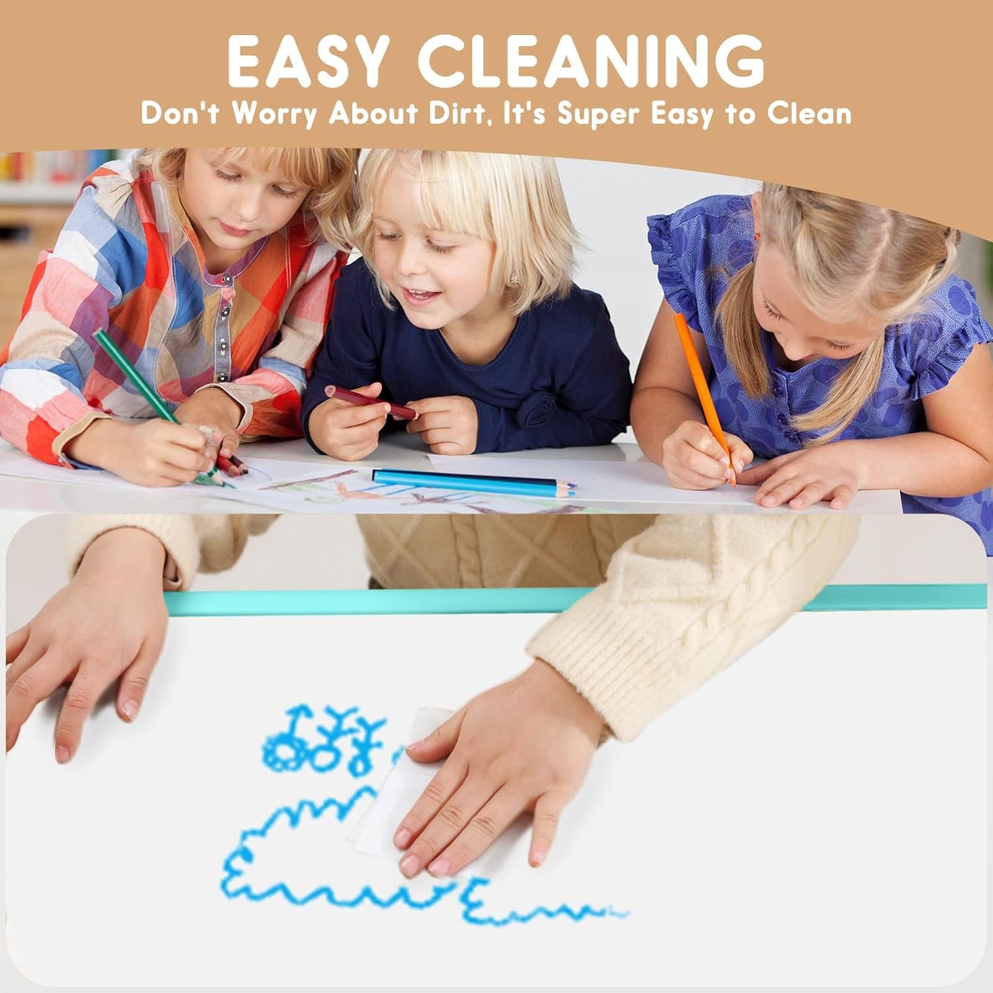 Kids Table and Chairs Set, Height Adjustable Desk With 6 Seats for Ages 2-12,Arts & Crafts Table,Graffiti Desktop, Non-Slip Legs, Max 300lbs, Children Multi-Activity Table for Classrooms,Daycares,Home