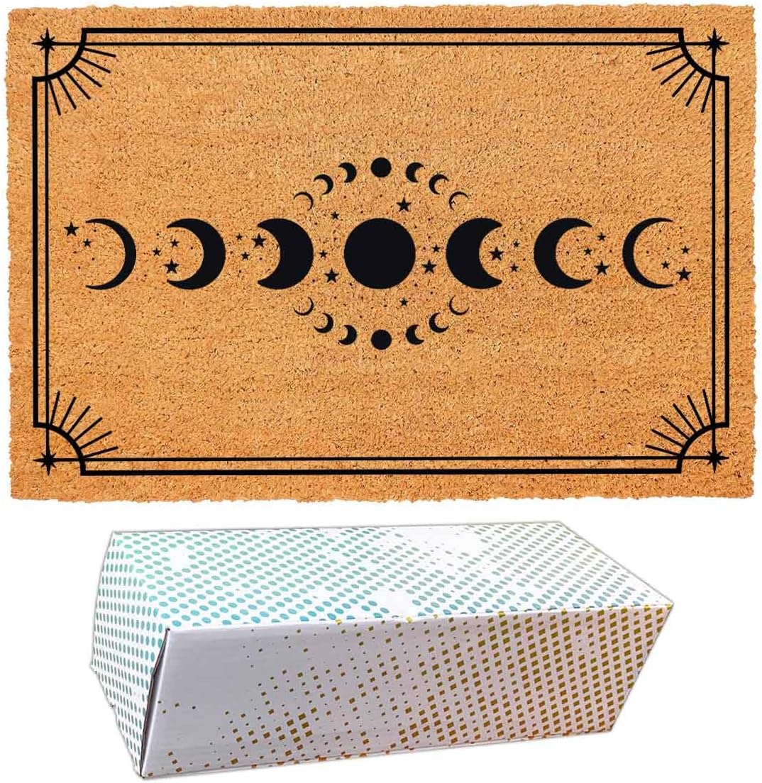 Funny Coir Doormat with Moon Phases - Front Door Mat, Entryway Welcome Mat, 23.7 x 15.7 inch