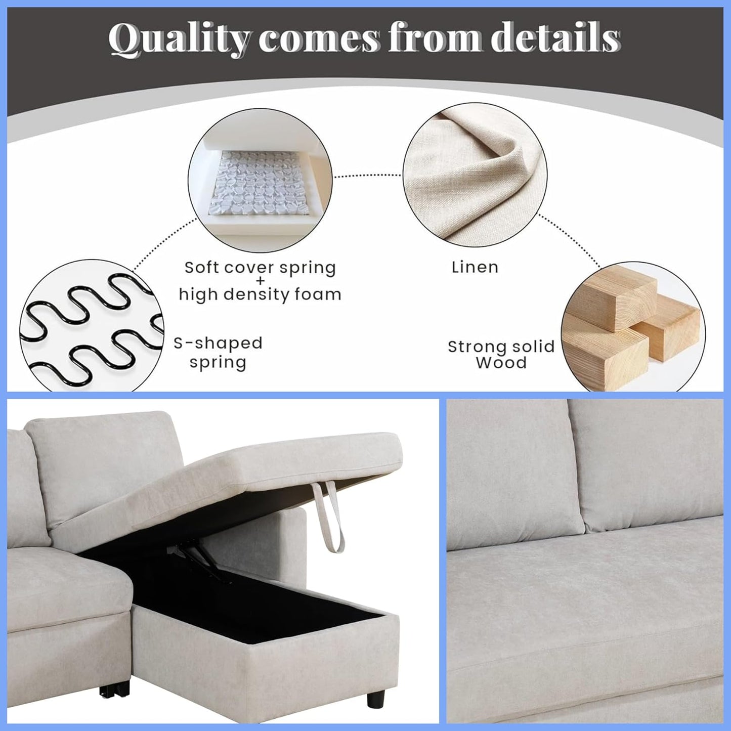 Sofa Bed Pull Out Couch, Convertible L Shaped Sleeper Sofa with Storage Chaise, Modern Lounge Small Sectional Couches for Living Room Small Spaces, Grey