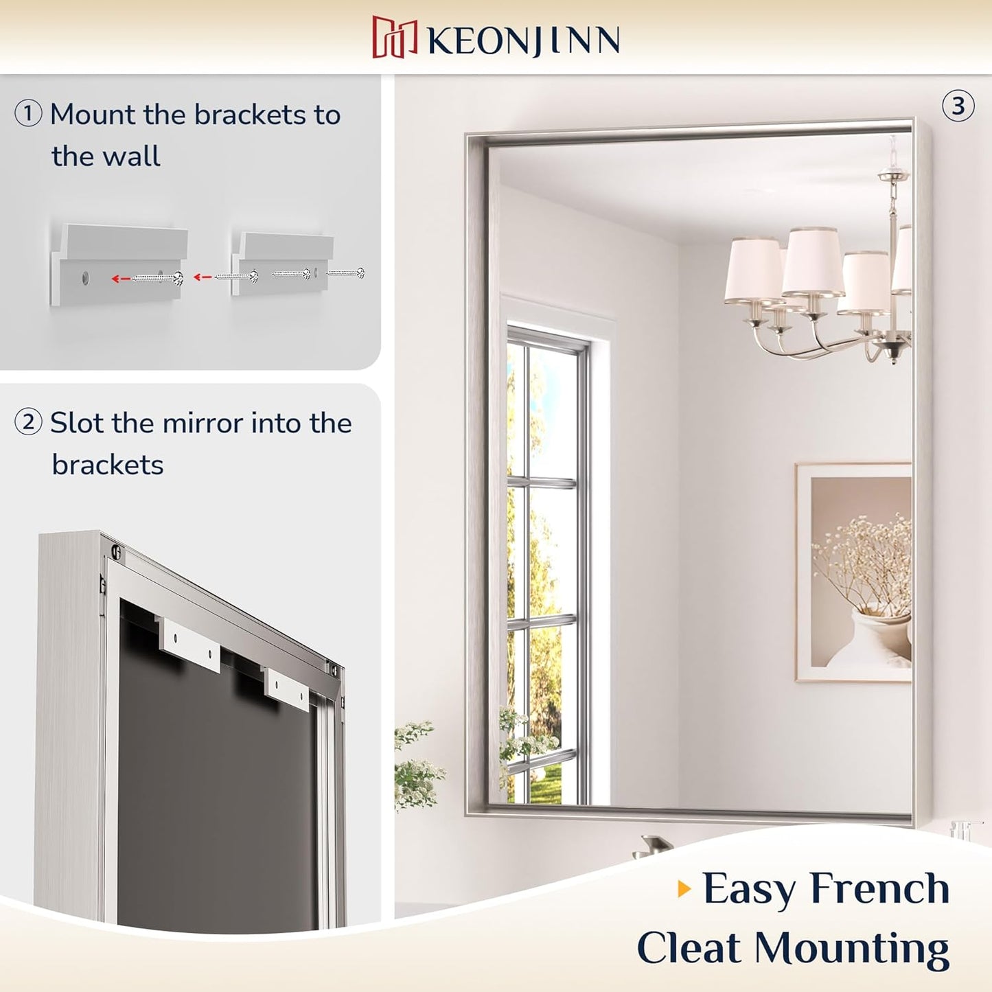 Keonjinn 30 x 36 in Brushed Nickel Bathroom Mirror for Over Sink, Rectangular Silver Metal Framed Rectangular Vanity Wall Mirror Square Corner Modern Farmhouse Rectangle Mirror(Horizontal/Vertical)