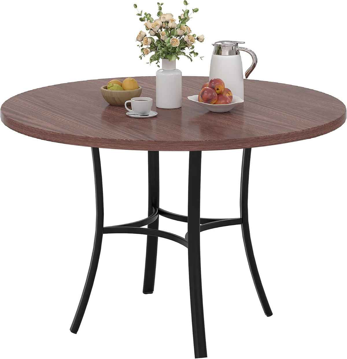 VECELO 36" Round Dining Table for 4, Wood Grain Dinette with Metal Frame for Kitchen, Apartment, Home, Space-Saving, Brown
