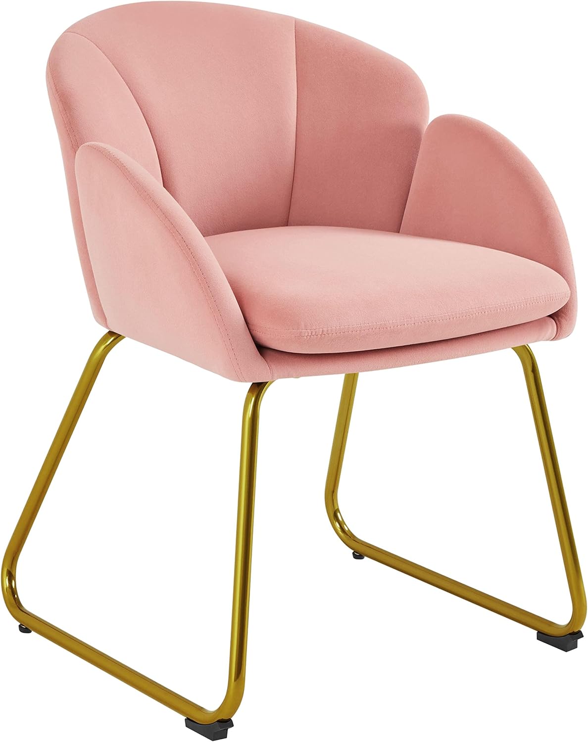 Yaheetech Flower Shape Velvet Vanity Chair, Modern Side Armchair Makeup Chair no Wheels with Golden Metal Legs for Living Room/Dressing Room/Bedroom/Home Office/Kitchen, Pink