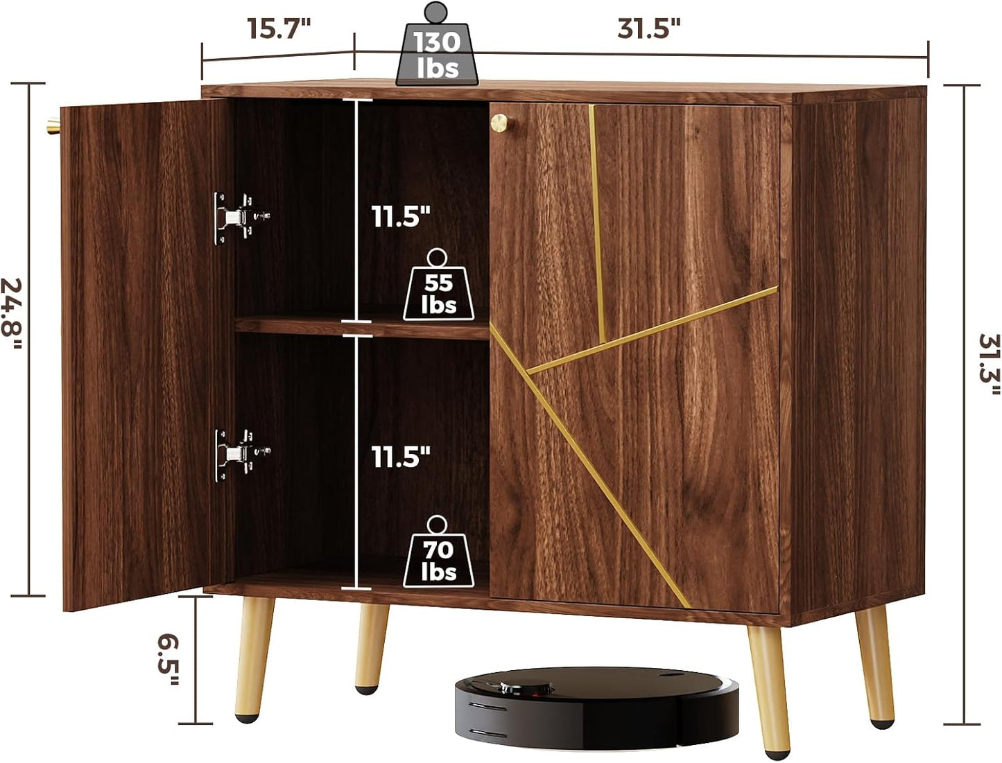 Storage Cabinet, Free Standing Buffet Cabinet, Morden Sideboard and Buffet Storage, Wood Accent Cabinet for Living Room, Hallway, Entryway (2, Brown)