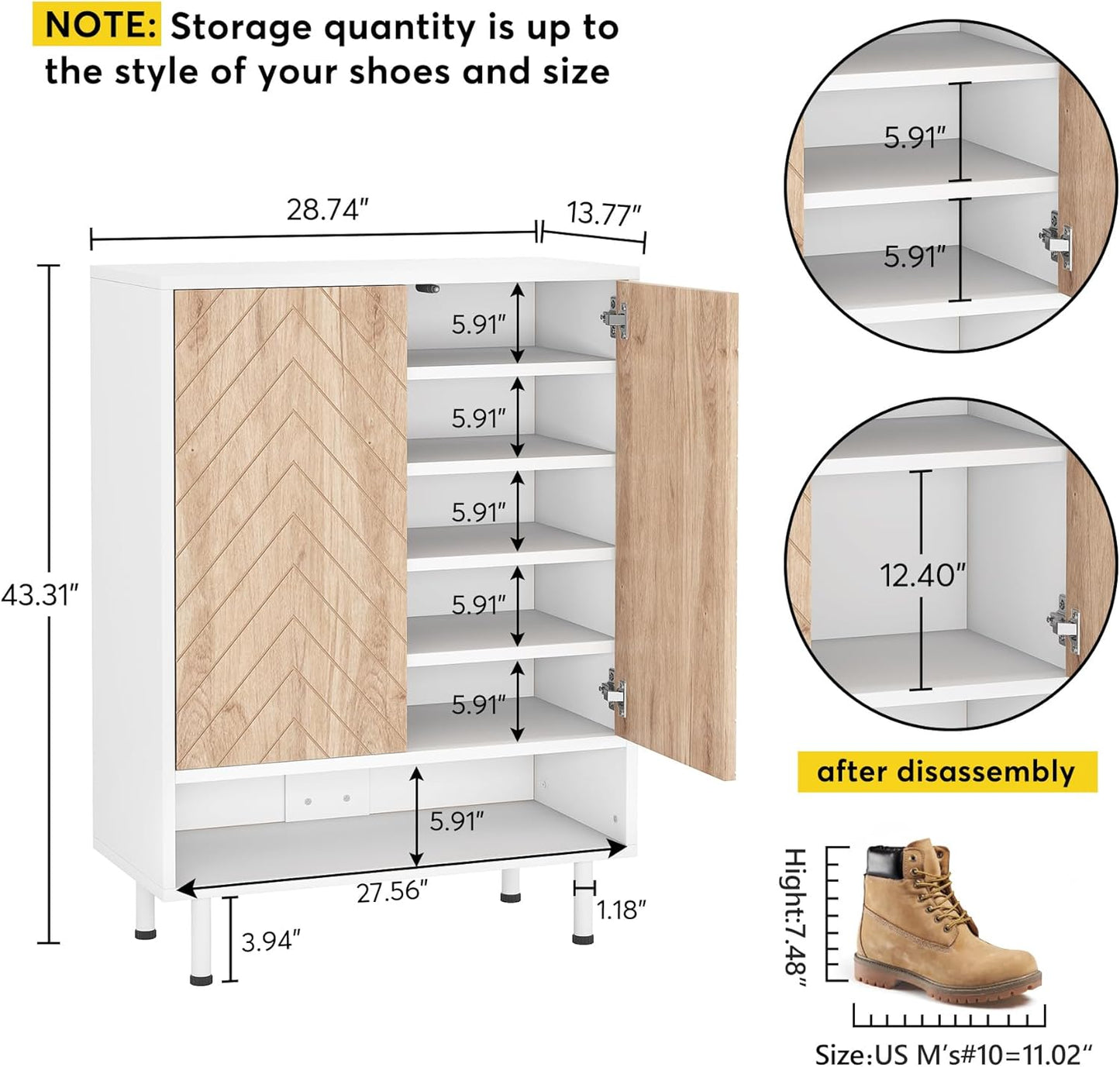Tribesigns Shoe Cabinet, 18 Pair Rack Organizer Cabinet with Door, 6-Tier Modern Storage Shelves for Entryway Hallway Closet, White and Brown
