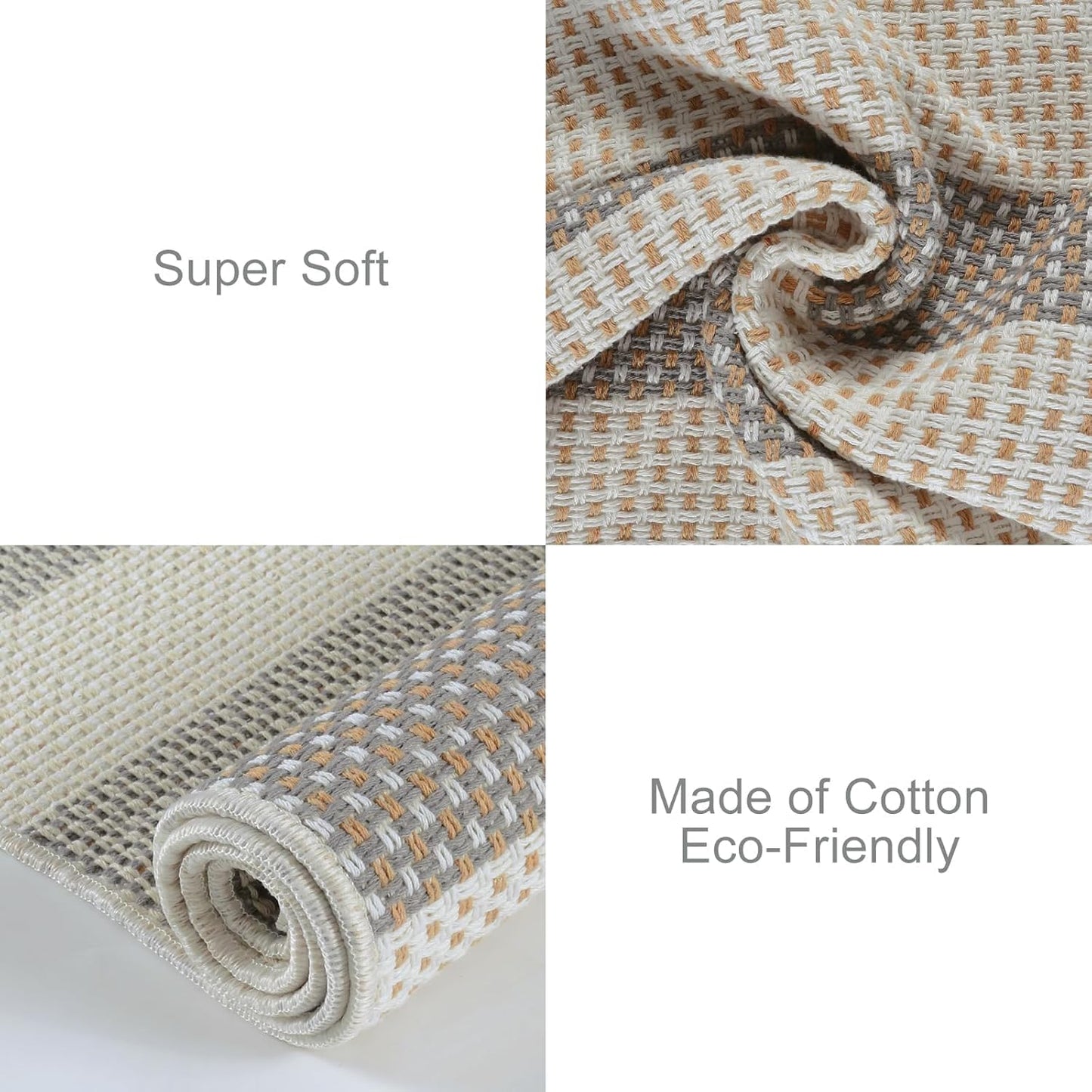 OJIA Outdoor Area Rug 4'x6' Striped Patio Rugs Washable Woven Cotton Indoor Outdoor Rug Living Room Rug Checkered Rug Floor Carpet for Living Room/Dining Room/Deck/Backyard (Gray/White/Tan)