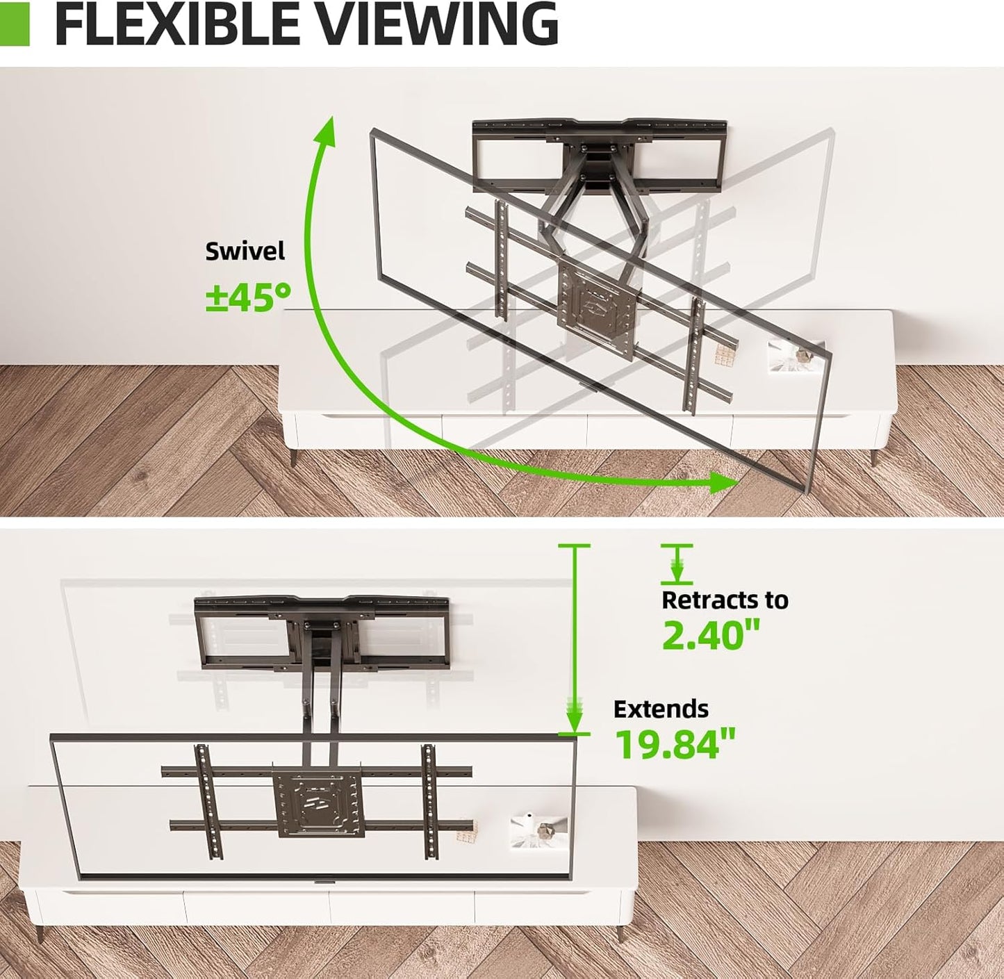 USX MOUNT Heavy Duty TV Wall Mount for 32-105" TVs up to 165lbs with 8" Sliding Design,Ultra-Large Mount for up to 24" Studs with Swivel,Tilt&Leveling,Pre-Assembled Monitor Bracket Max VESA 800x600mm
