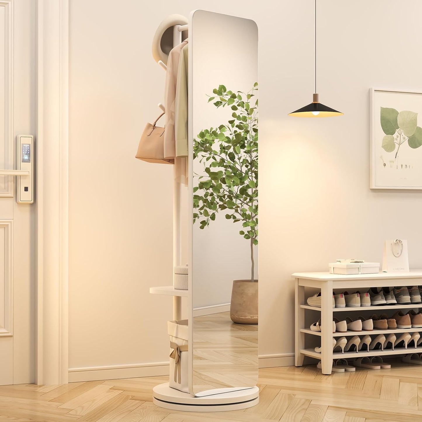 70"x16"Full Length Mirror with Stand,Coat Rack with Mirror,Solid Wood Floor Mirror,Swivel Mirrorfor Bedroom, Living Room, Cloakroom