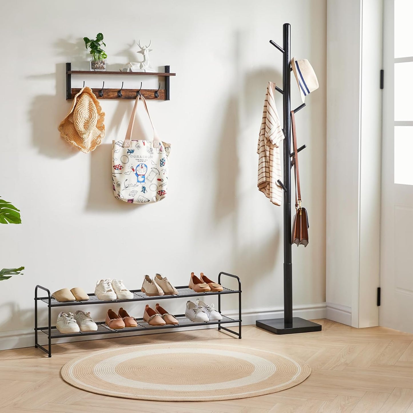 YMYNY Freestanding Shoe Racks, 2 Tiers Stackable & Adjustable Shoe Storage Shelf, Extra Large Capacity Shoe Organizer Stand for 12-18 Pairs, for Entryway, Closet, Bedroom, Black, 42.9" L, UHXJ303B