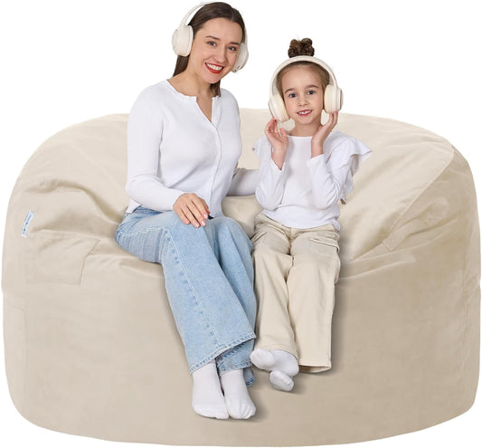 4FT Bean Bag Chair with Ultra Soft Velvet Cover Bean Bag Sofa with Memory Foam Bean Bag Chairs with Large Size Lazy Sofa for Dorm Office Living Room Bedroom Beige 4'