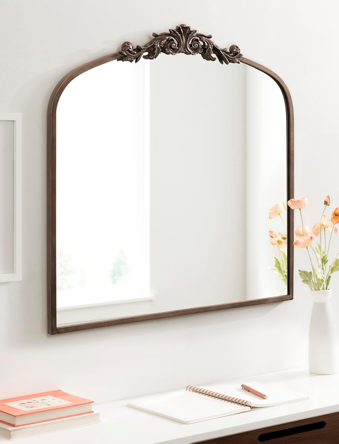 Kate and Laurel Arendahl Ornate Traditional Square Arched Mirror; 28 x 30; Bronze; Decorative Baroque Style Vintage Arch Mirror with Wide Frame and Ornamental Crown