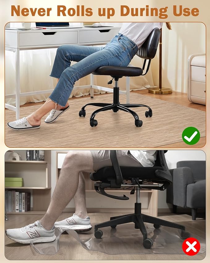 Blvornl Office Chair Mat for Hardwood Floor, 40"*55" Desk Computer Chair Mat for Hard Wood, Large Anti-Slip Hard Floor Protector for Rolling Chair, PVC Desk Rug for Office Red Brown