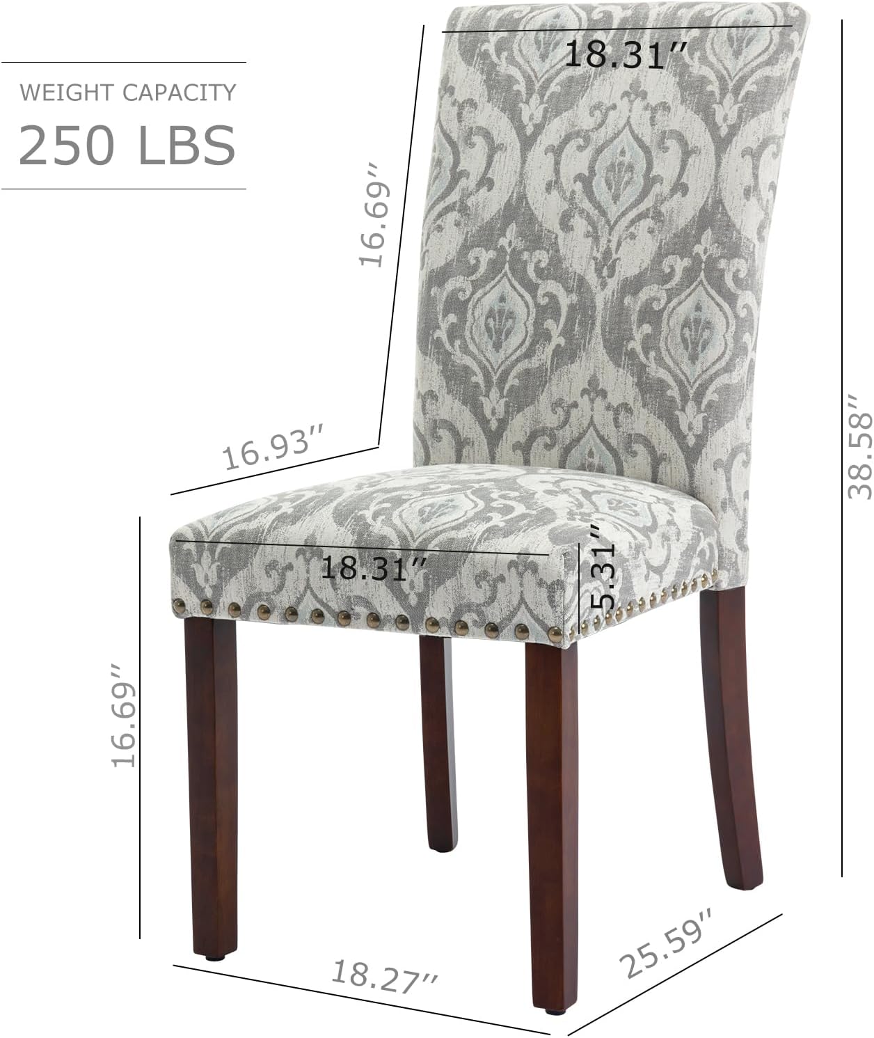 COLAMY Upholstered Parsons Dining Chairs Set of 6, Fabric Dining Room Kitchen Side Chair with Nailhead Trim and Wood Legs - Grey/White Flower