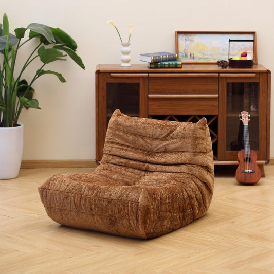 N&V Fireside Chair, Mid Century Armless Floor Sofa, Soft Premium Chenille Floor Lounge Chair, Foam Sofa Accent Chair for Living Room Bedroom and Office (Brown, Single)