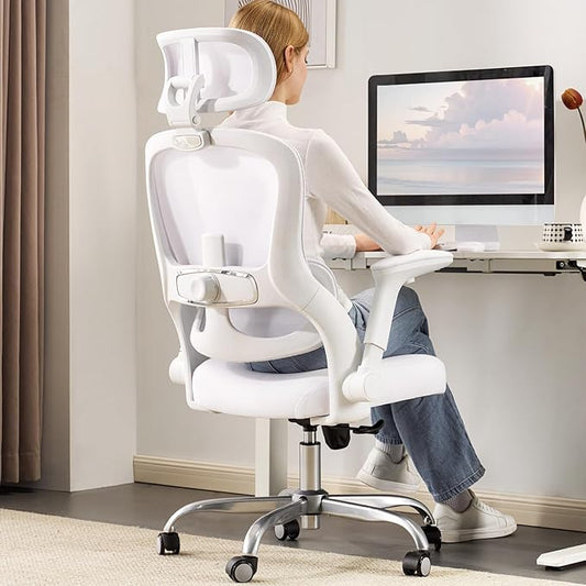 White Ergonomic Office Chair: Mesh Desk Chair Comfy with Adjustable Lumbar Support 400lbs High Back Computer Gaming Chair - Big and Tall Office Chairs with Extra Wide Seat-Adults Home Office
