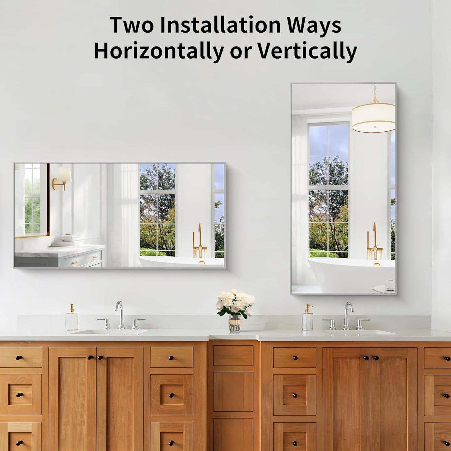 KOCUUY 24x48 Inch Large Silver Wall Mounted Mirror,Brushed Nickel Framed Rectangular Mirror for Wall Over Sink,Modern Design for Bedroom Living Room Bathroom,Functional Oversized Mirror