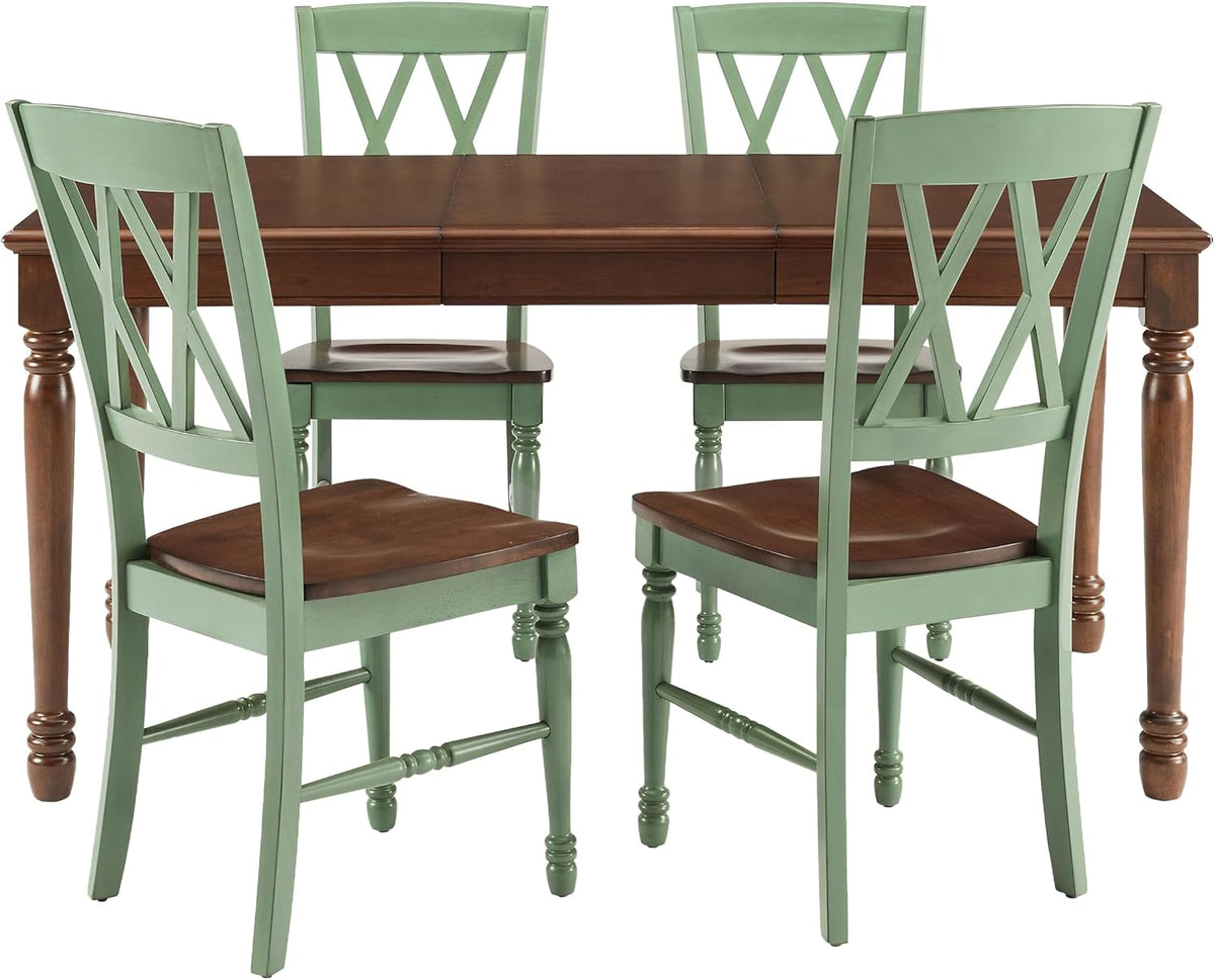 Crosley Furniture Shelby 5-Piece Traditional Dining Table Set for 4, Dinner Tables with Kitchen Chairs, Distressed Teal/Dark Cherry