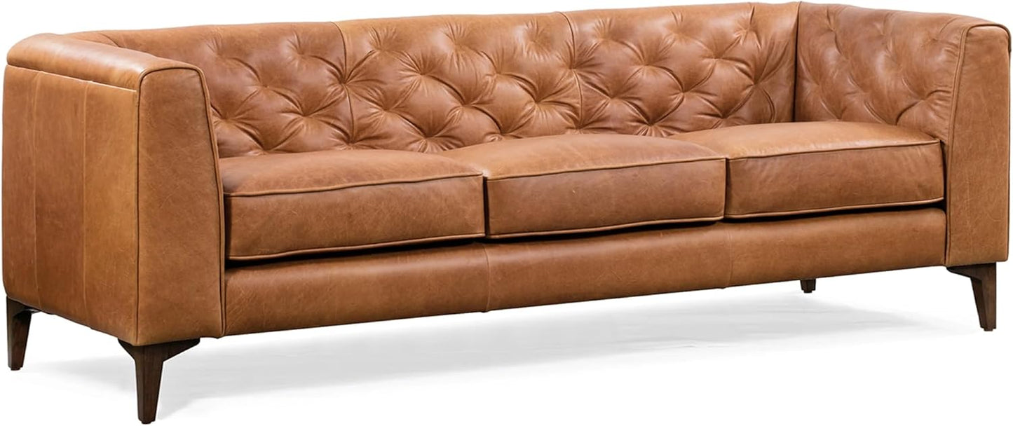 Poly & Bark Essex Leather Couch - 89-Inch Sofa with Tufted Back - Full-Grain Leather Sofa for Living Room with Feather-Down Topper - Living Room Couch - Vintage Italian Leather in Cognac Tan