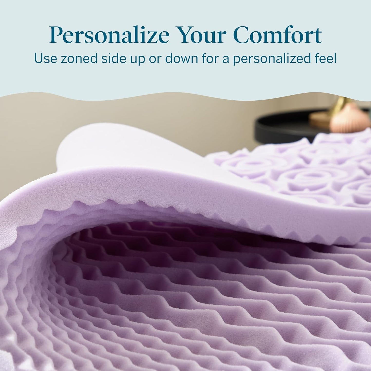 Lucid Lavender Infused 2 Inch Memory Foam Mattress Topper - Queen Size - Plush Feel - 5 Convoluted Zones - CertiPUR Certified - New Home Owner & Dorm Room Essentials