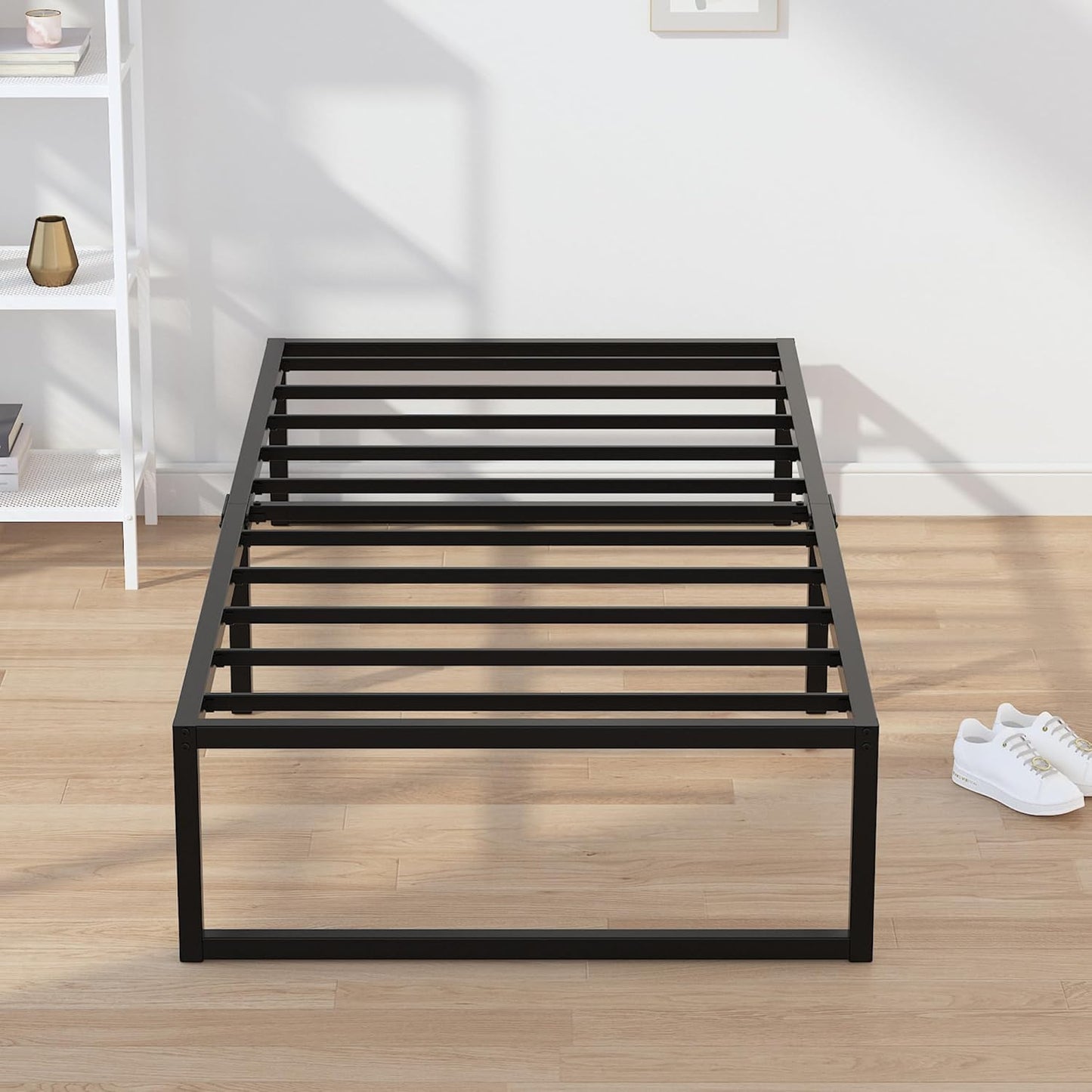 EMODA 14 Inch Narrow Twin Bed Frame 30x75, Heavy Duty Metal Platform No Box Spring Needed, Easy Assembly Noise Free, Black